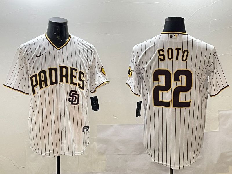 Men San Diego Padres 22 Soto White Stripe Game 2025 Nike MLB Jersey style 5